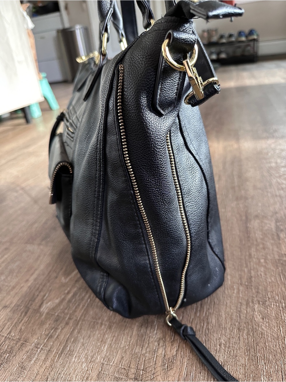 Steve Madden Large Black Travel Tote Weekender Carry On Bag Vegan Leather - Picture 5 of 11